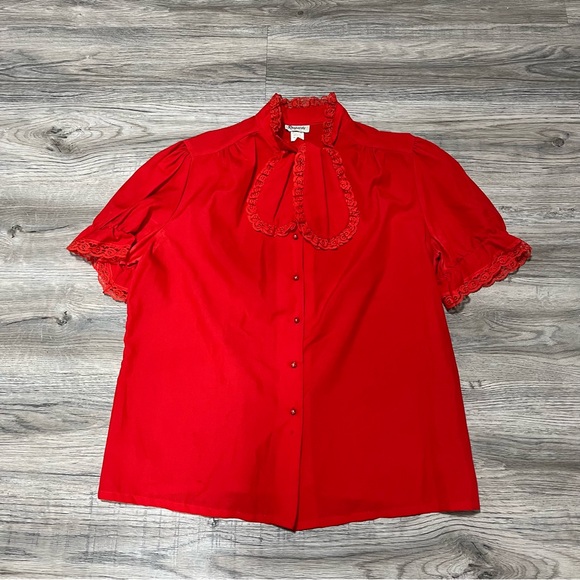 Elegant Red Lace Trim Blouse - Picture 1 of 4